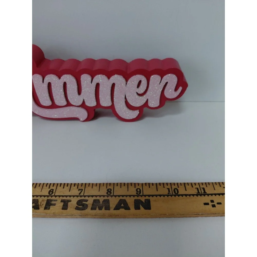 Red And‎ Pink Wooden Shimmer Sign Summer Tabletop Decoration 4